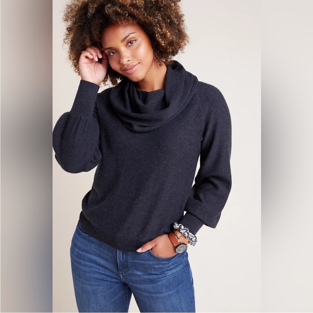 Anthropologie Jolene Merino Wool Cowl Neck Sweater Balloon Sleeves Gray XS